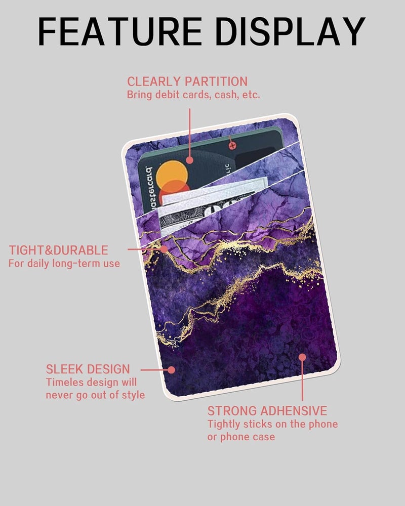 AOHRO Dual Pocket Leather Phone Wallet Adhesive Stick On, Cute Card Holder, Credit Card Holder for Phone Case, Luxury Blue Marble - Image 5